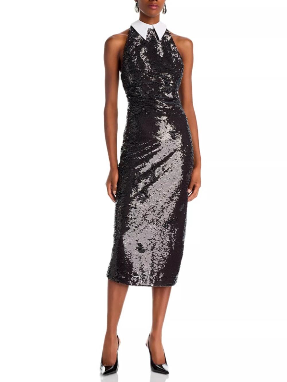 NWT L'AGENCE Lilith Sequin Contrast Collar Dress Black Size 2